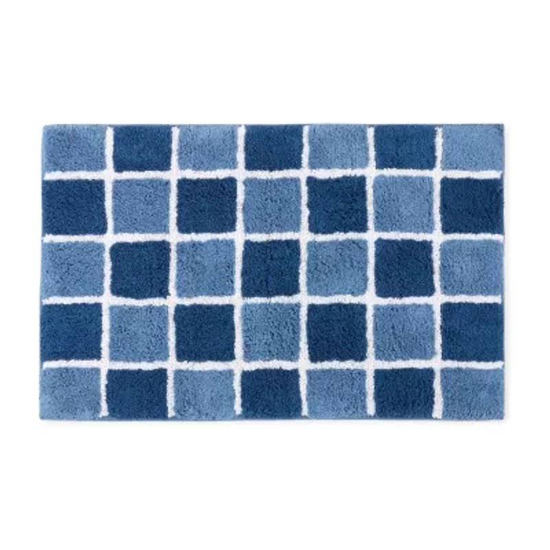 Home Expressions Blue Grid Bath Rug