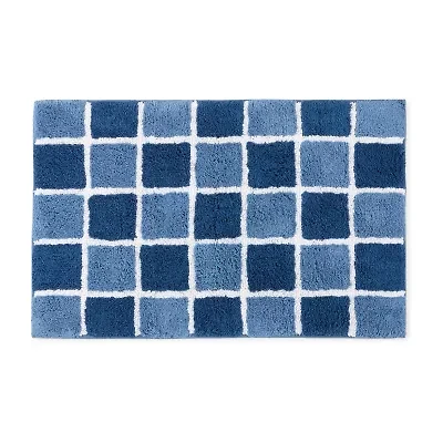 Home Expressions Blue Grid Bath Rug