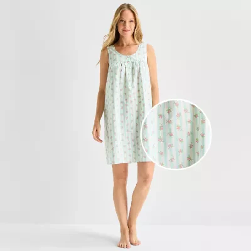 Adonna Womens Poplin Sleeveless Scoop Neck Nightgown