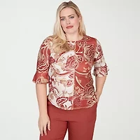 Alfred Dunner Spice Market Womens Crew Neck 3/4 Sleeve T-Shirt