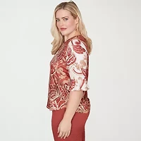 Alfred Dunner Spice Market Womens Crew Neck 3/4 Sleeve T-Shirt