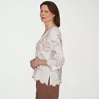 Alfred Dunner Spice Market Womens V Neck 3/4 Sleeve Blouse