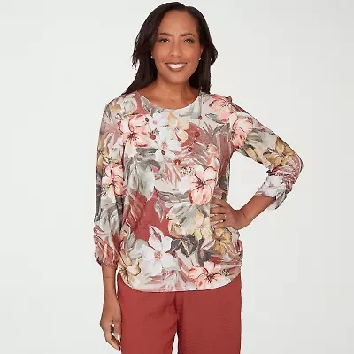 Alfred Dunner Spice Market Womens Crew Neck 3/4 Sleeve T-Shirt