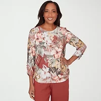 Alfred Dunner Spice Market Womens Crew Neck 3/4 Sleeve T-Shirt