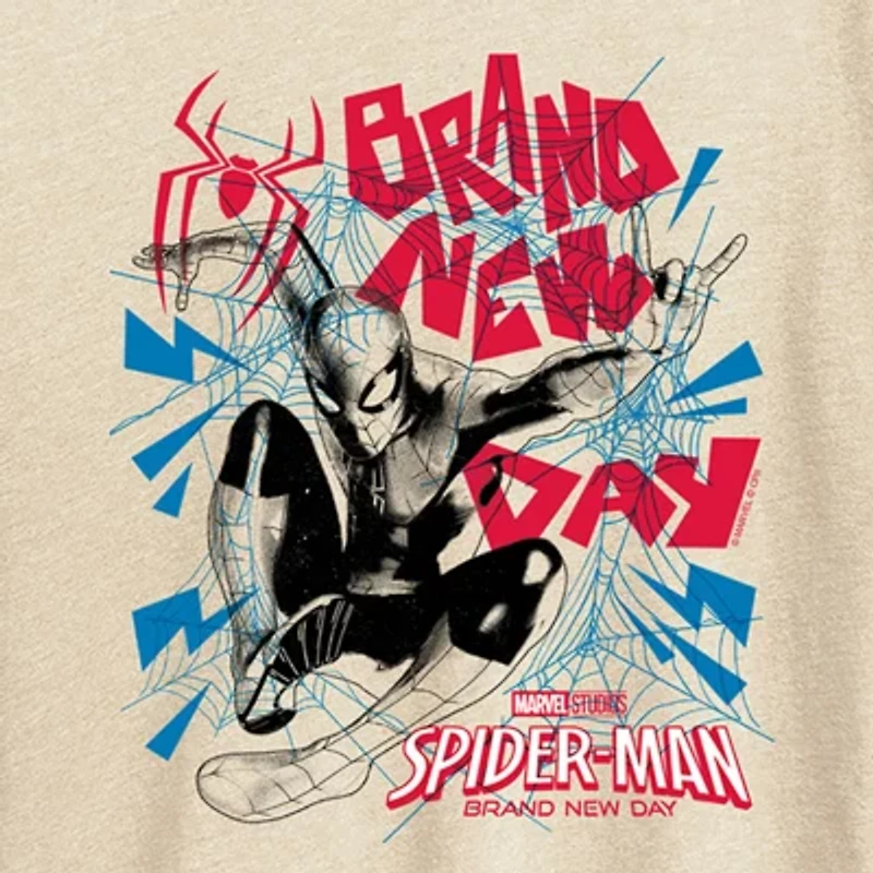 Brand New Day Zine Womens Crew Neck Short Sleeve Regular Fit Spiderman Graphic T-Shirt