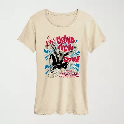 Brand New Day Zine Womens Crew Neck Short Sleeve Regular Fit Spiderman Graphic T-Shirt