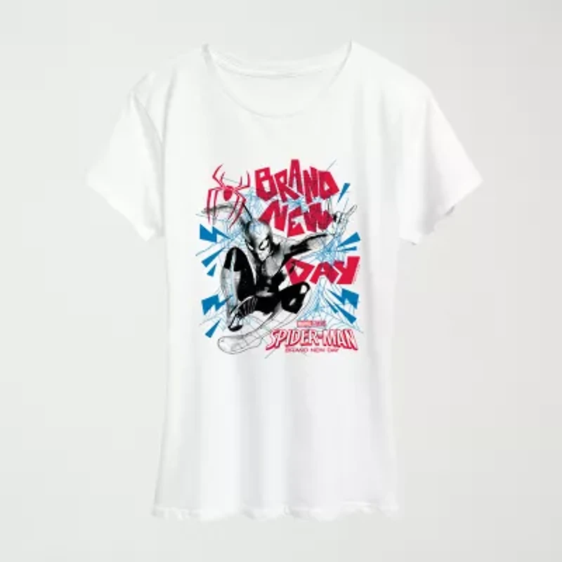 Brand New Day Zine Womens Crew Neck Short Sleeve Regular Fit Spiderman Graphic T-Shirt