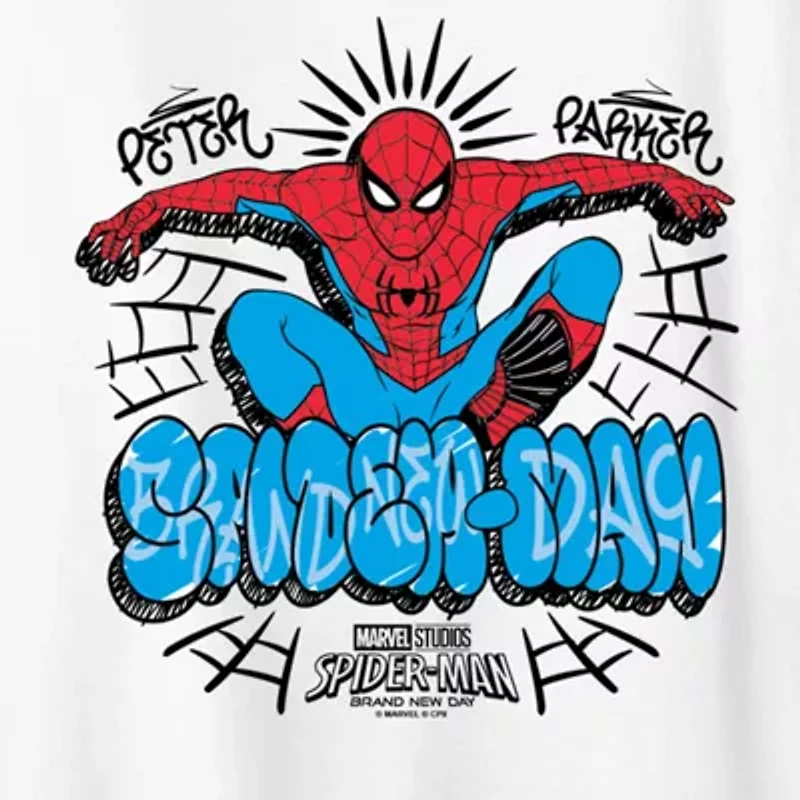 Brand New Day Peter Parker Womens Crew Neck Short Sleeve Regular Fit Spiderman Graphic T-Shirt