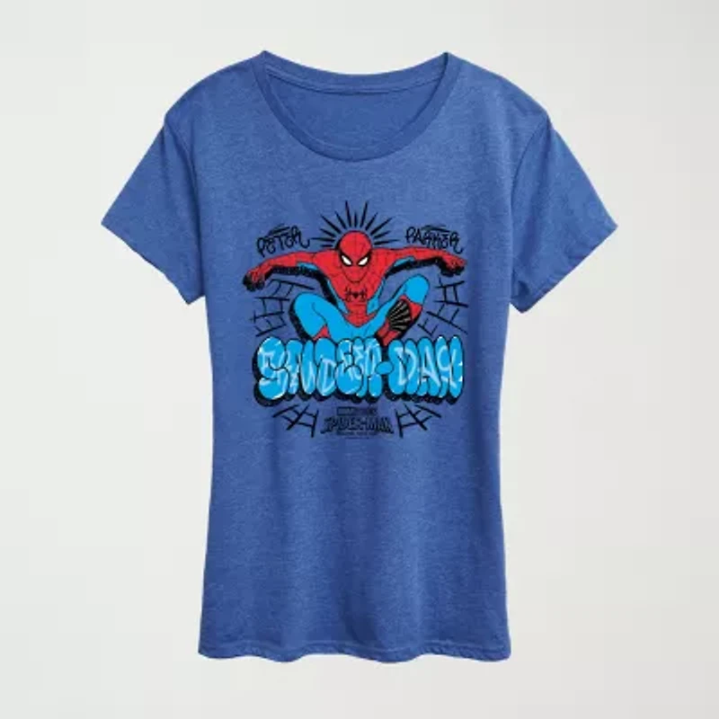 Brand New Day Peter Parker Womens Crew Neck Short Sleeve Regular Fit Spiderman Graphic T-Shirt