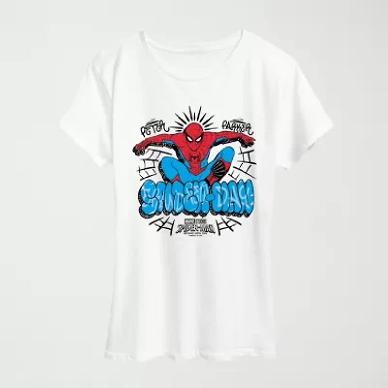 Brand New Day Peter Parker Womens Crew Neck Short Sleeve Regular Fit Spiderman Graphic T-Shirt