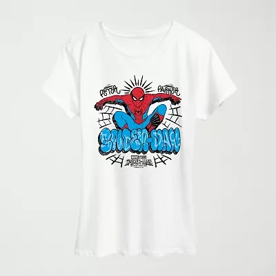 Brand New Day Peter Parker Womens Crew Neck Short Sleeve Regular Fit Spiderman Graphic T-Shirt
