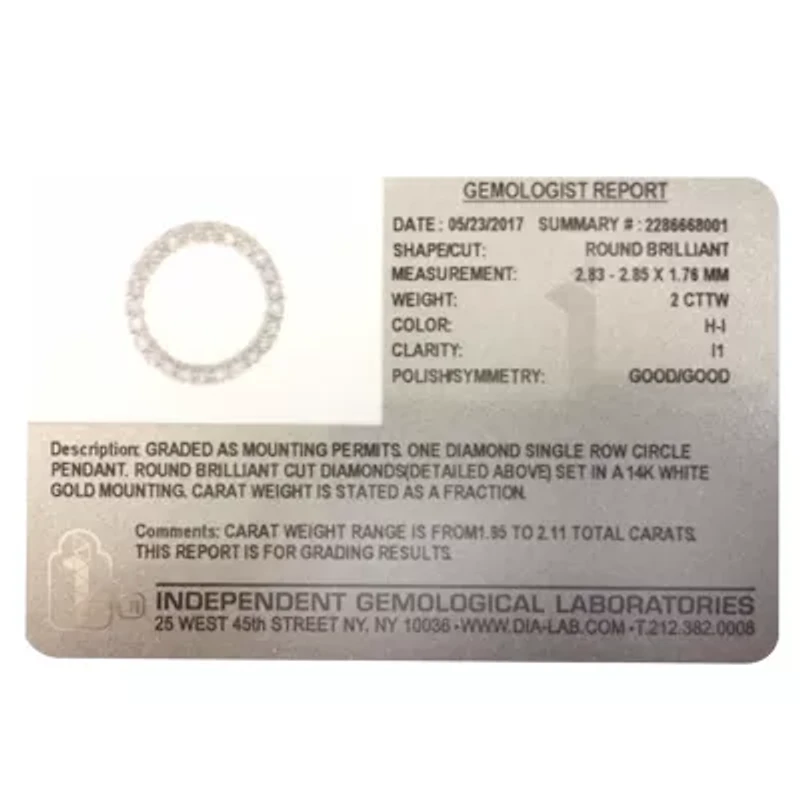 Womens 2 CT. T.W. Genuine White Diamond 14K Gold 18 Inch Pendant Necklace