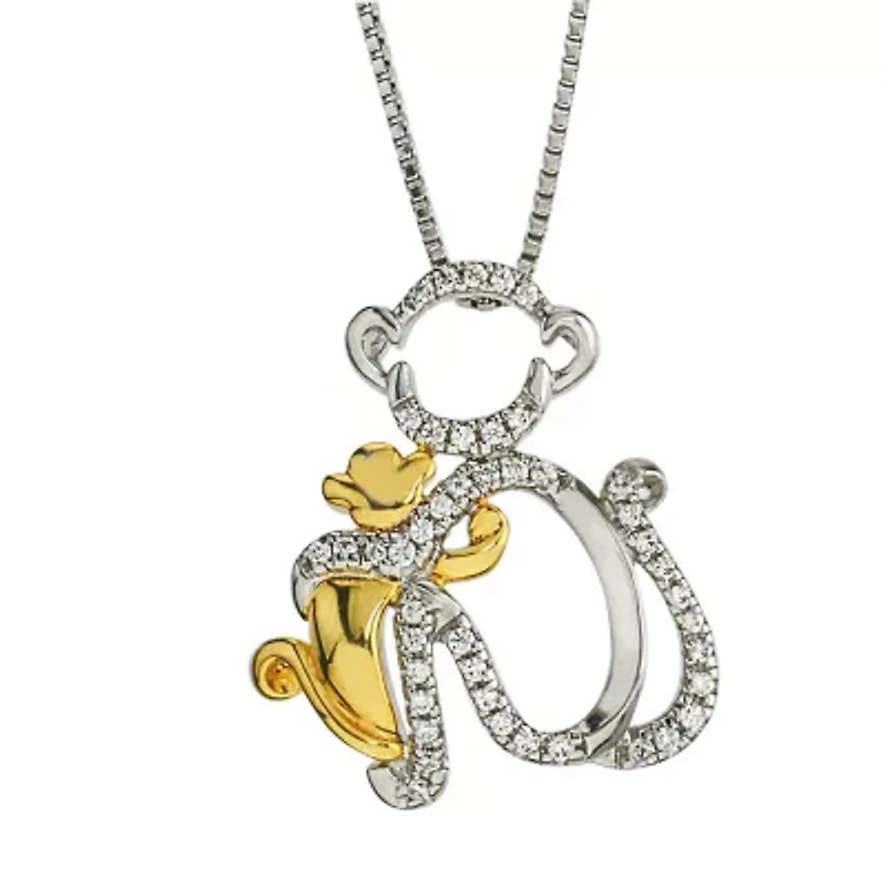 "Mother And Daughter" Monkey Womens 1/8 CT. T.W. Natural White Diamond 10K Gold Sterling Silver 18 Inch Pendant Necklace
