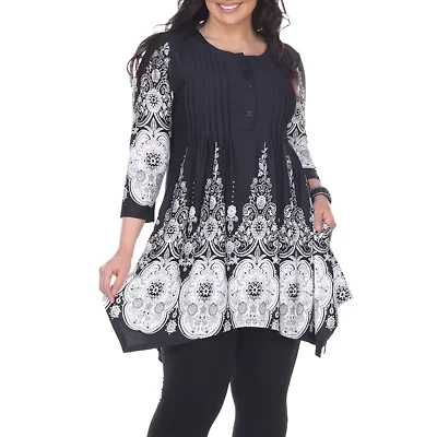White Mark Plus Dulce Womens Henley Neck 3/4 Sleeve Tunic Top