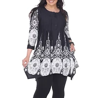 White Mark Plus Dulce Womens Henley Neck 3/4 Sleeve Tunic Top
