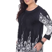 White Mark Plus Dulce Womens Henley Neck 3/4 Sleeve Tunic Top