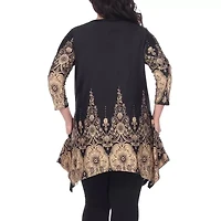 White Mark Plus Dulce Womens Henley Neck 3/4 Sleeve Tunic Top