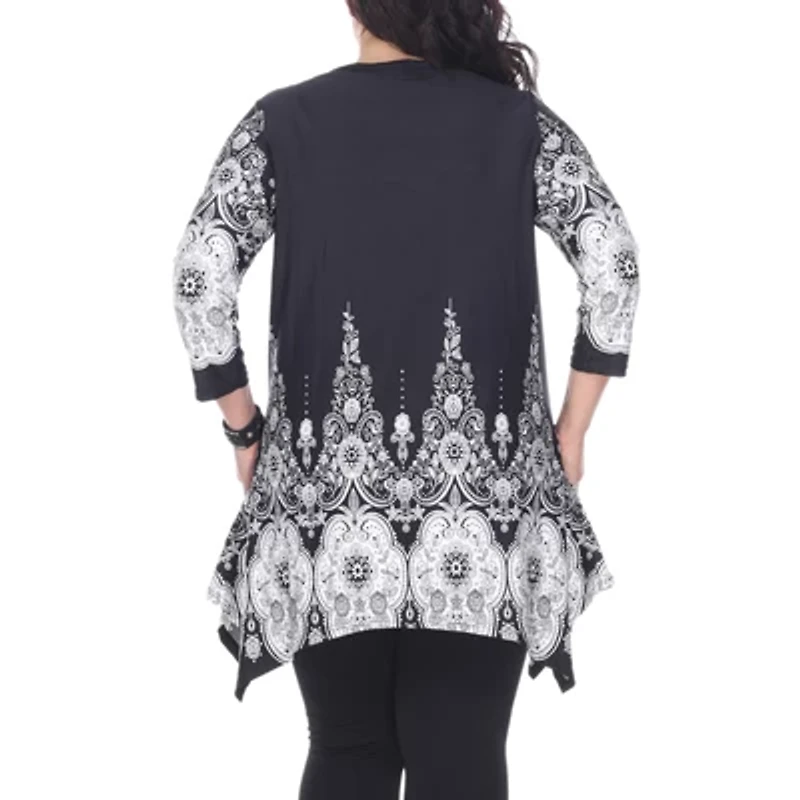 White Mark Plus Dulce Womens Henley Neck 3/4 Sleeve Tunic Top