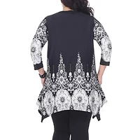 White Mark Plus Dulce Womens Henley Neck 3/4 Sleeve Tunic Top