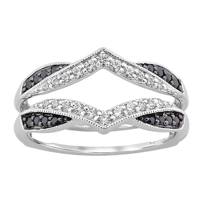 Midnight Black Womens 1/3 CT. T.W. Natural Diamond 14K White Gold Ring Guard