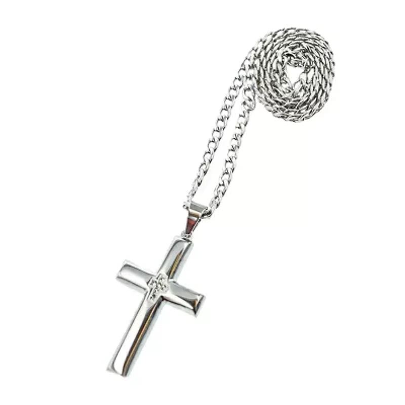 Mens 1/10 CT. T.W. Natural White Diamond Stainless Steel Cross 2-pc. Jewelry Set