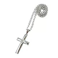Mens 1/10 CT. T.W. Natural White Diamond Stainless Steel Cross 2-pc. Jewelry Set