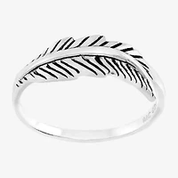 Itsy Bitsy Feather Womens White Sterling Silver Delicate Midi  Band