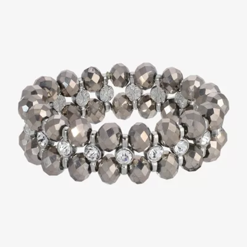 1928 Silver-Tone Womens Crystal Stretch Bracelet