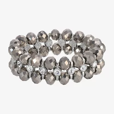 1928 Silver-Tone Womens Crystal Stretch Bracelet
