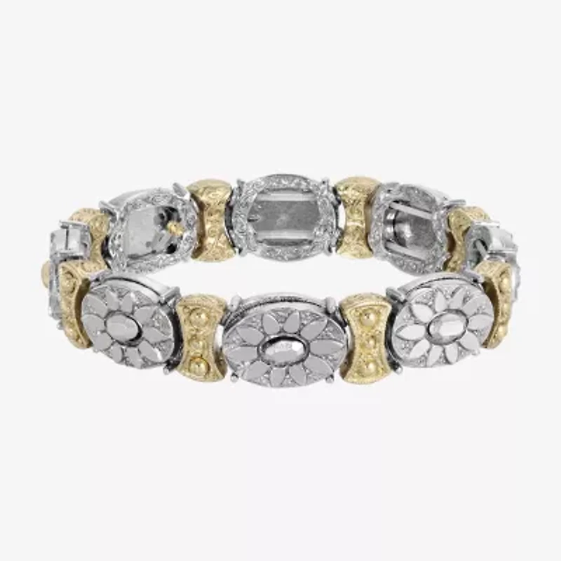1928 Two-Tone Womens Flower Stretch Bracelet