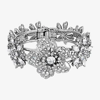 1928 Silver-Tone Womens Crystal Cuff Bracelet