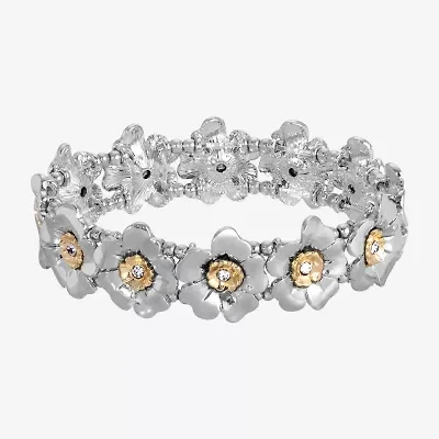 1928 Two-Tone Womens Crystal Flower Stretch Bracelet