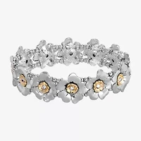 1928 Two-Tone Womens Crystal Flower Stretch Bracelet