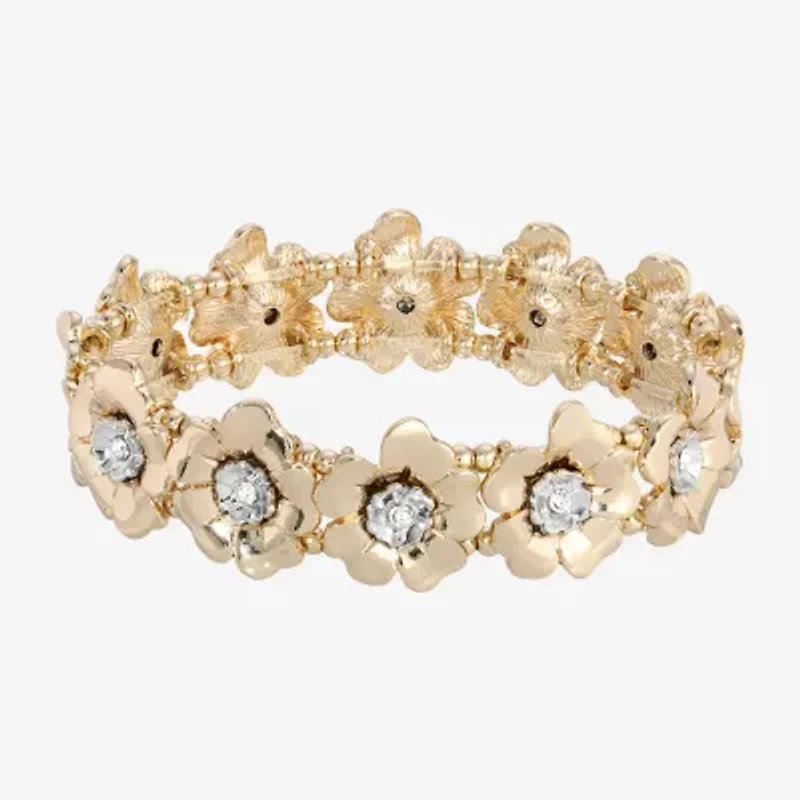 1928 Two-Tone Womens Abalone Flower Stretch Bracelet