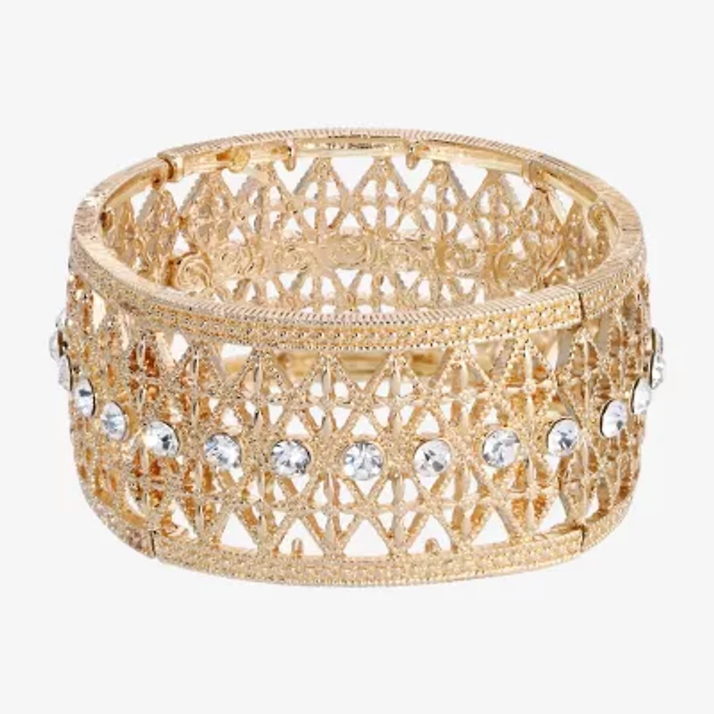 1928 Gold-Tone Womens Crystal Stretch Bracelet