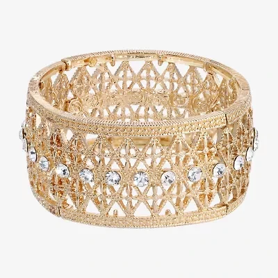 1928 Gold-Tone Womens Crystal Stretch Bracelet
