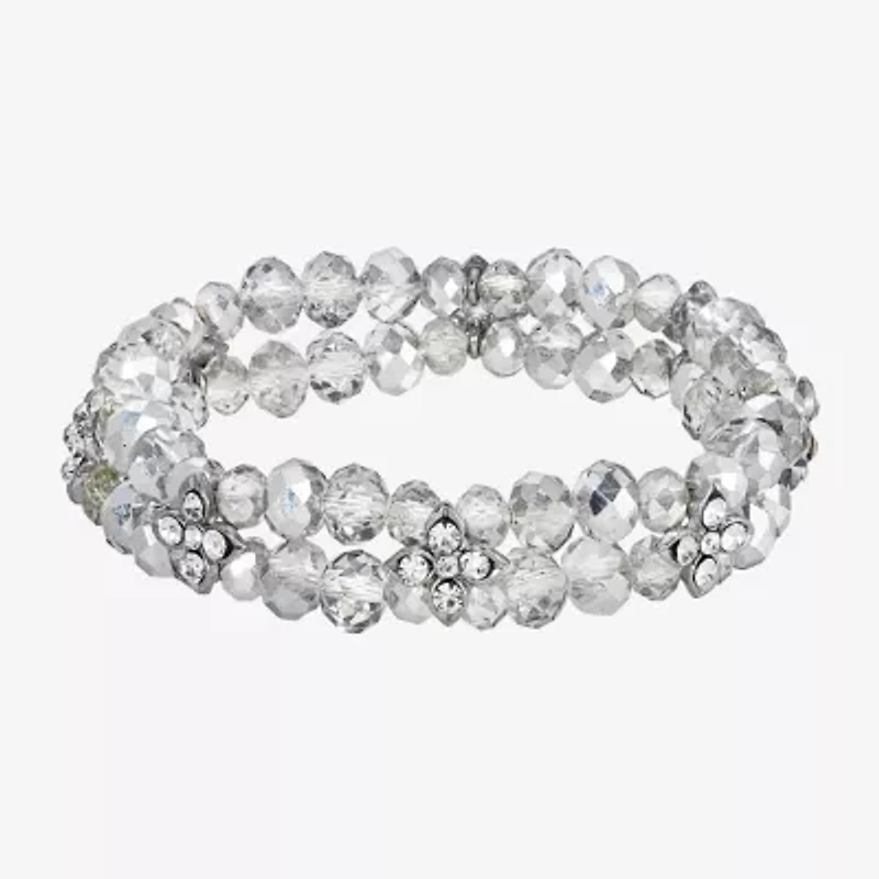 1928 Silver-Tone Womens Crystal Stretch Bracelet
