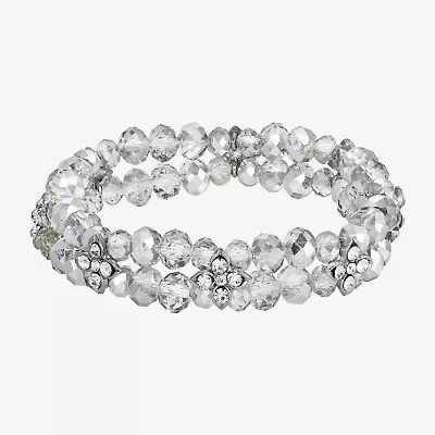 1928 Silver-Tone Womens Crystal Stretch Bracelet