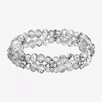 1928 Silver-Tone Womens Crystal Stretch Bracelet