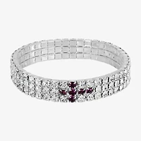 1928 Silver-Tone Womens Blue Crystal Cross Stretch Bracelet