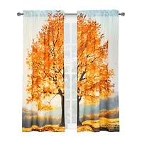 Scenic Fall Tree Rod Pocket Light-Filtering Set of 2 Curtain Panel