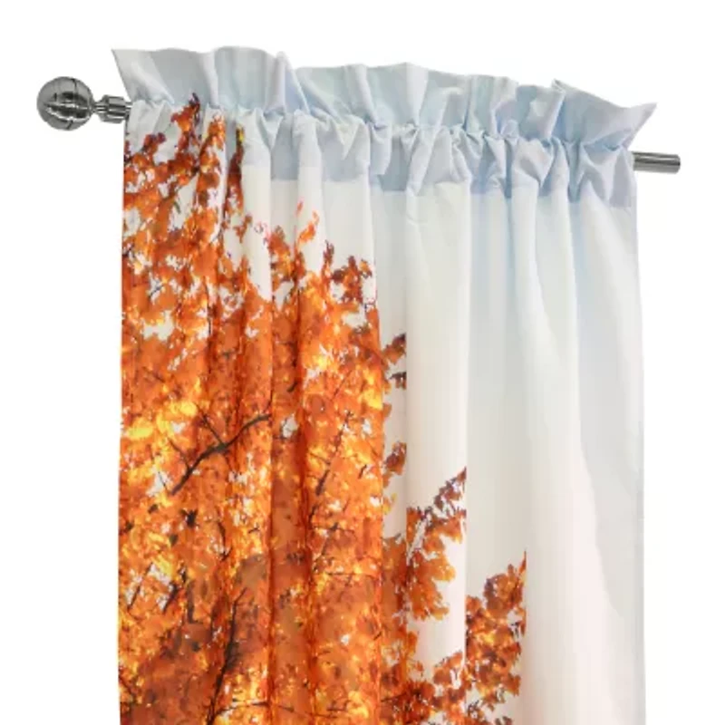 Scenic Fall Tree Rod Pocket Light-Filtering Set of 2 Curtain Panel
