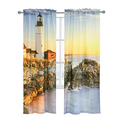 Scenic Lighthouse Rod Pocket Light-Filtering Set of 2 Curtain Panel