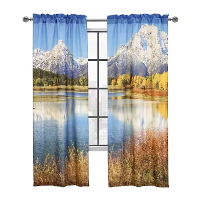 Scenic Mountains Rod Pocket Light-Filtering Set of 2 Curtain Panel