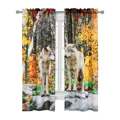 Scenic Wolves Rod Pocket Light-Filtering Set of 2 Curtain Panel