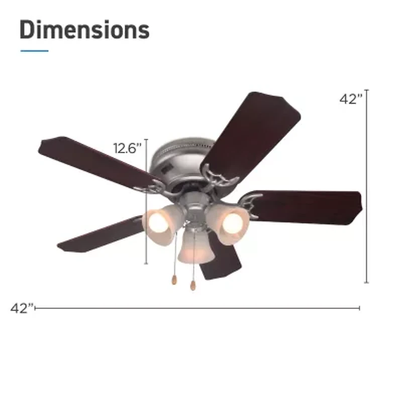 Commercial Cool 42” Contemporary Ceiling Fan With Lights Cools Up To 175Sq Ft With Dual Chain/Reversible Blades