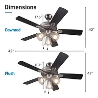 Commercial Cool 42” Contemporary Ceiling Fan With Lights Cools Up To 175 Sq Ft With Dual Chain/Reversible Blades