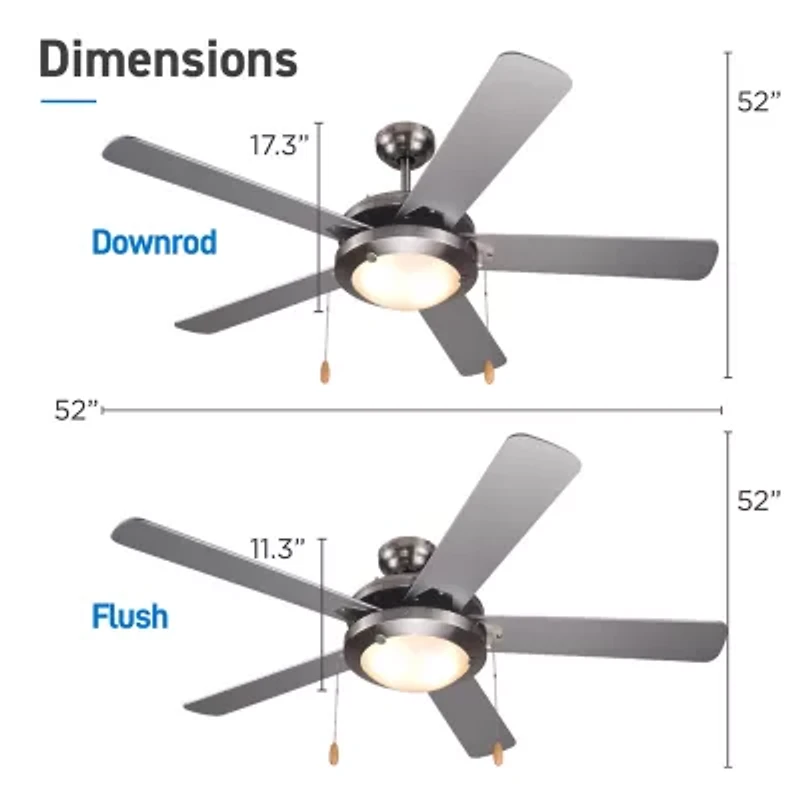 Commercial Cool 52” Modern Ceiling Fan With Lights Cools Up To 350 Sq Ft Featuring 3 Air Flow Speeds With Dual Chain