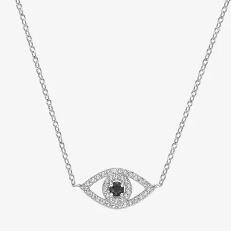 Womens Genuine Black Onyx Sterling Silver Evil Eye 18 Inch Pendant Necklace