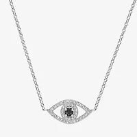 Womens Genuine Black Onyx Sterling Silver Evil Eye 18 Inch Pendant Necklace